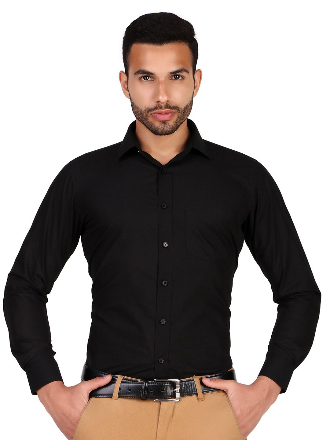 Men Black Solid Wrinkle Resistant Slim Fit Formal Shirt