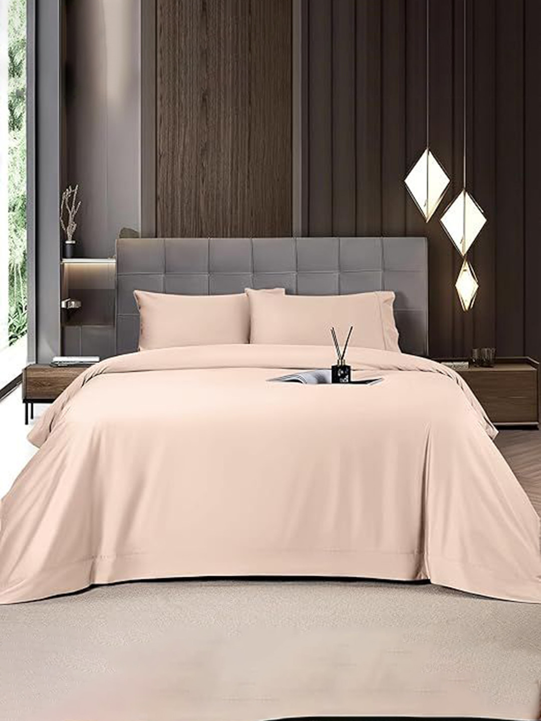 Mush Peach Premium Pure Bamboo 400 TC King Size Bedsheet with 2 Pillow covers