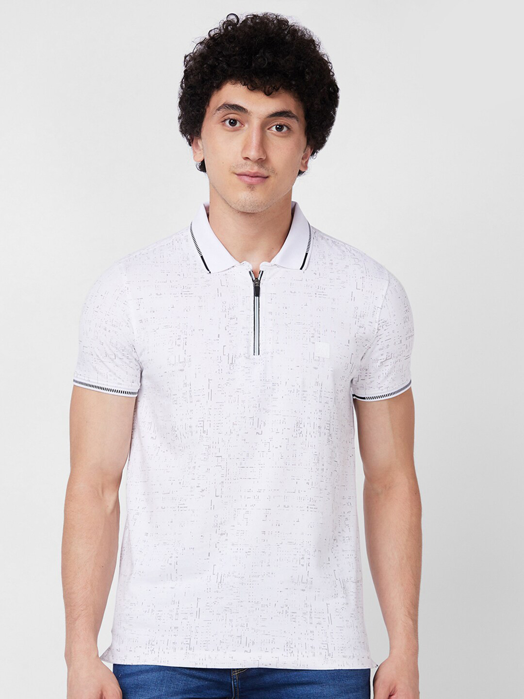 SPYKAR  Abstract Printed Polo Collar Short Sleeves Cotton Slim Fit T-shirt