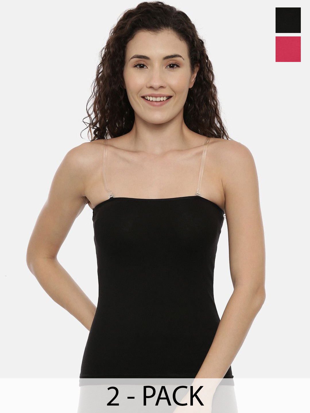 GOLDSTROMS Pack Of 2 Cotton Non-Padded Camisoles-SLP-9008-BLK-FCH