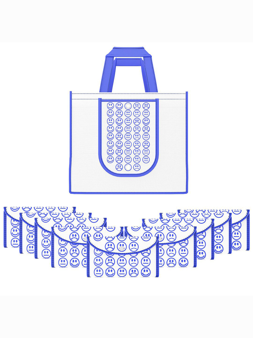 Kuber Industries Set of 10 Smiley Printed Lightweight Foldable & Reusable Shopping Bags