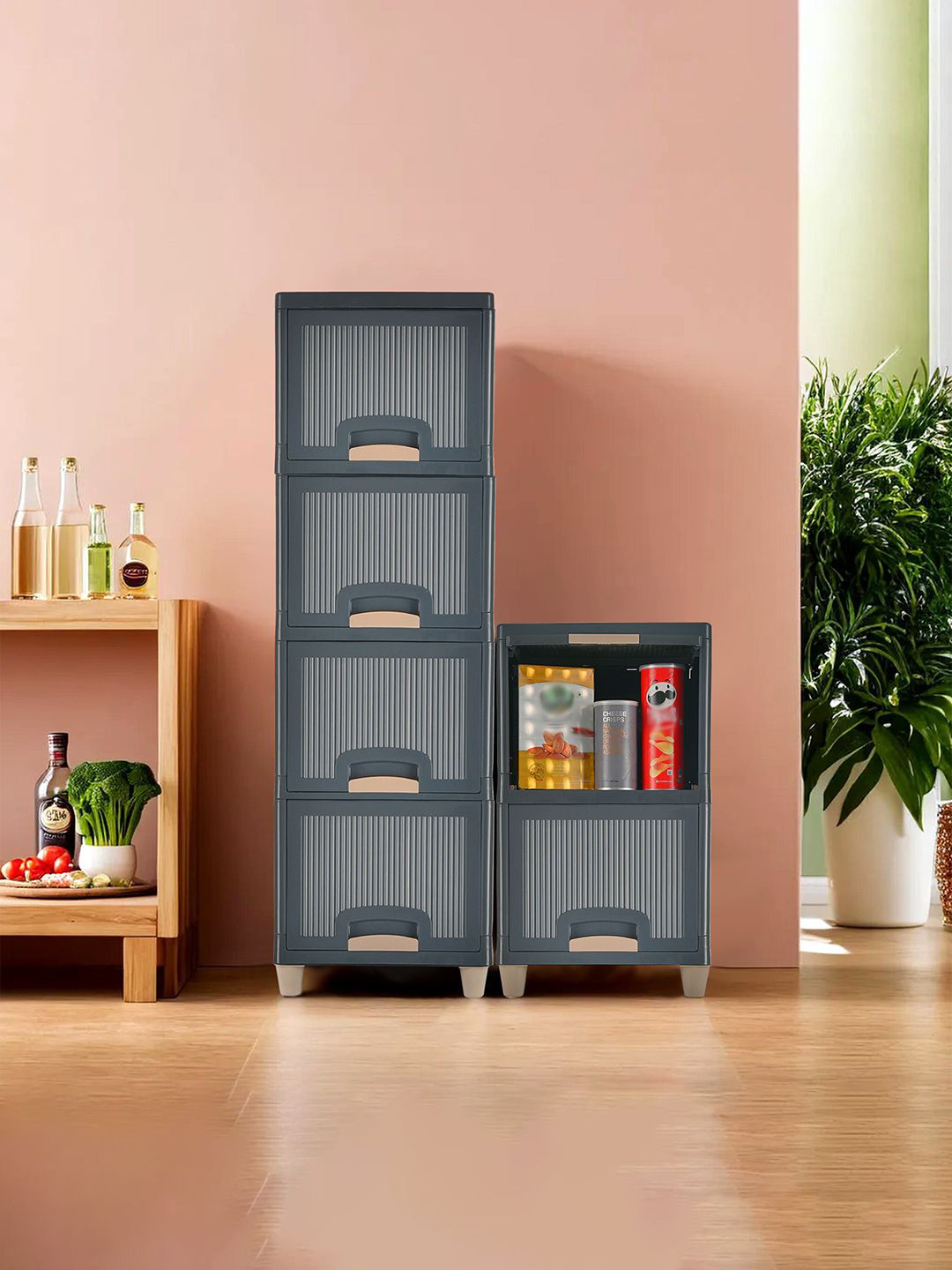 Kuber Industries Set of 2 Grey & Cream Textured Folding Organisers