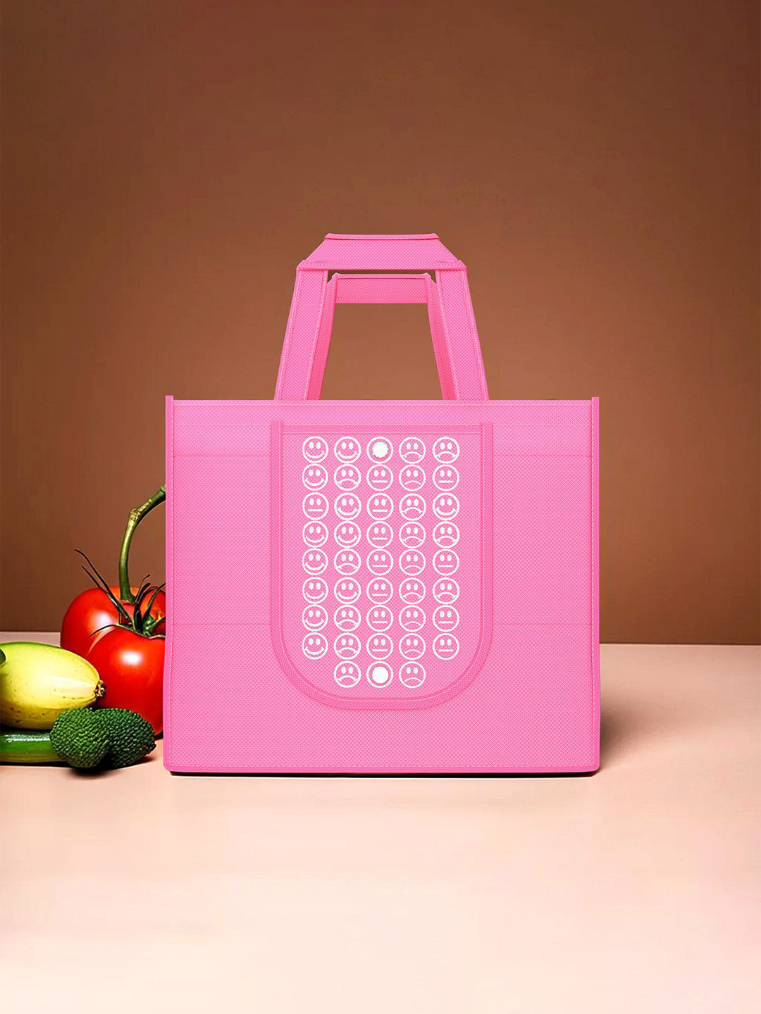 Kuber Industries Set of 10 Smiley Printed Lightweight Foldable & Reusable Shopping Bags
