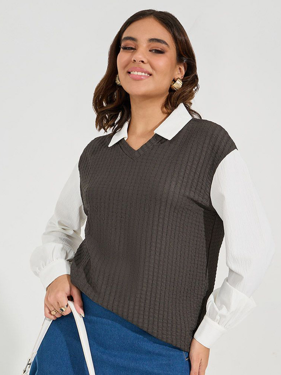 Women Knit Oversized Regular Length Shirt