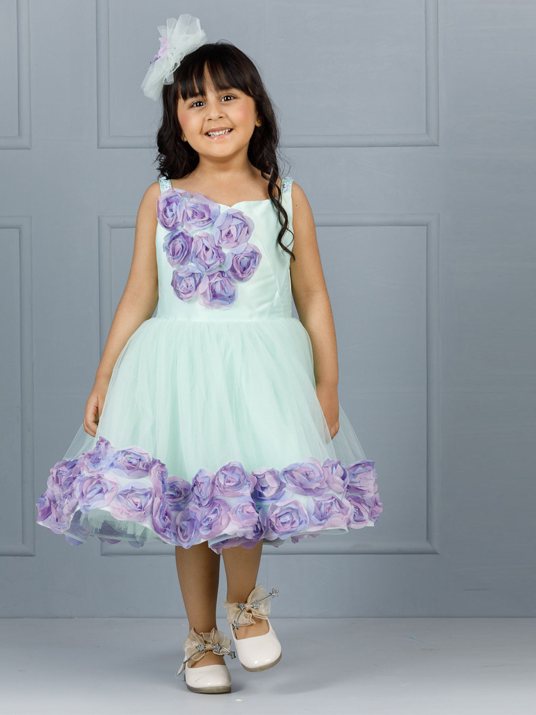 The Lush Affair Solid Floral Net Fit & Flare Dress