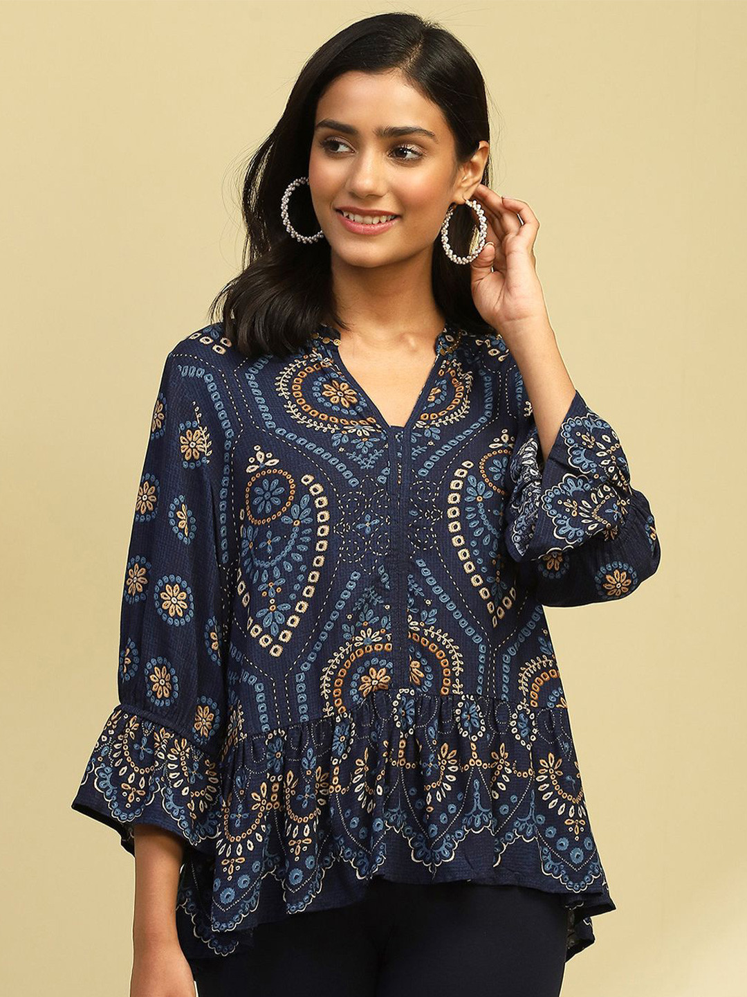 Biba Bandhani Printed Flared Tiered Tunic