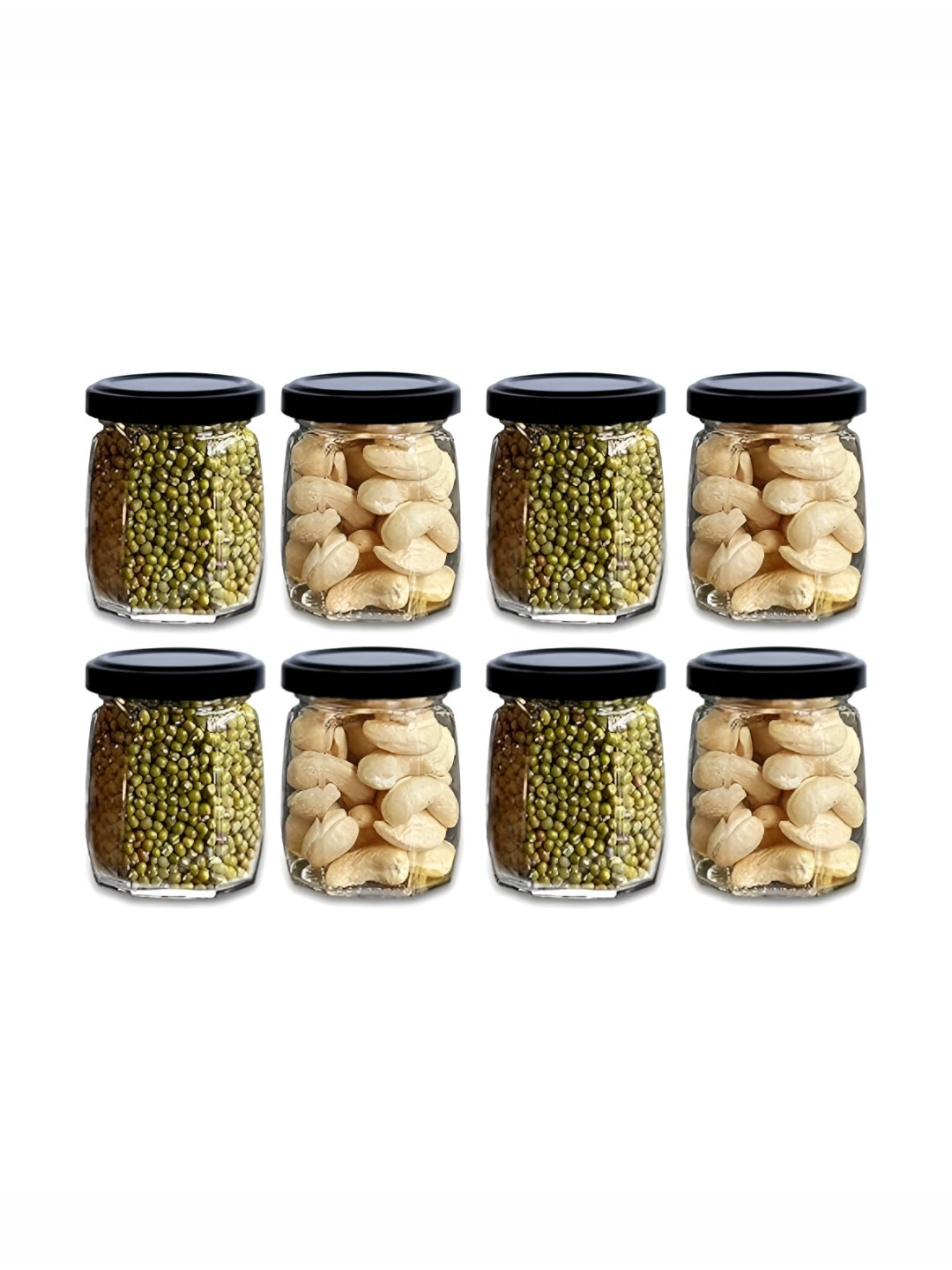 CROCO JAR Piramal Transparent 8 Pieces Hexagonal Shape Storage Glass Containers 250 ml