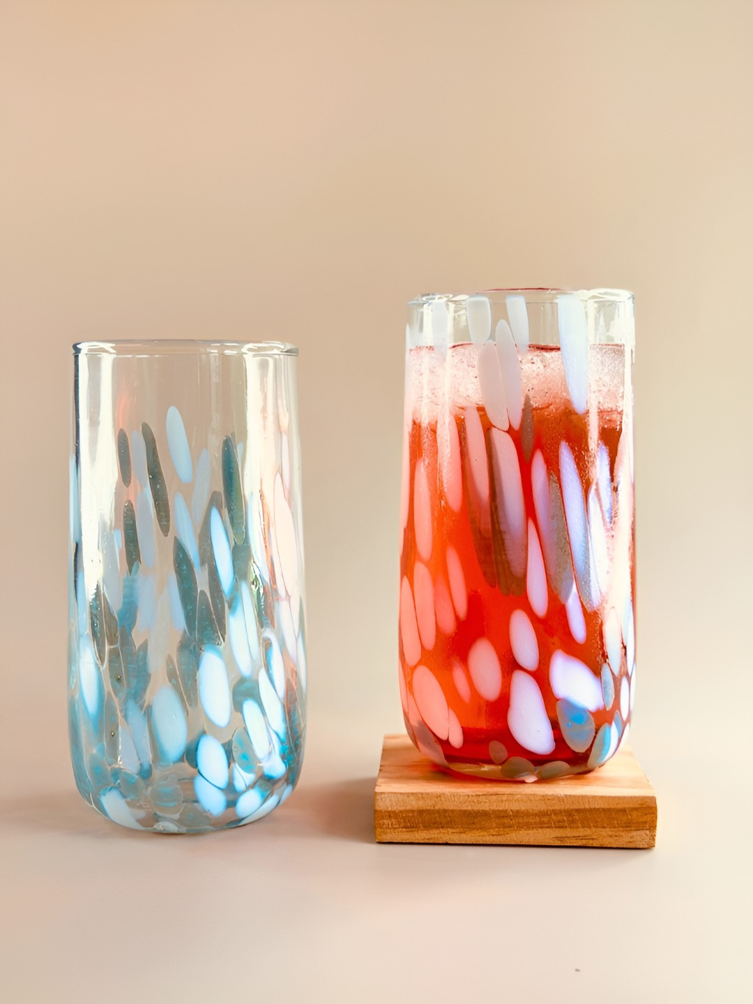 NURTURE INDIA Transparent & Blue 2 Pieces Textured Water Glass