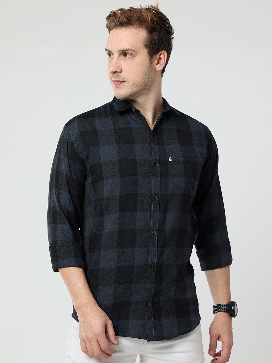 ALLWIN PAUL Men Comfort Cutaway Collar Buffalo Checked Cotton Casual Shirt