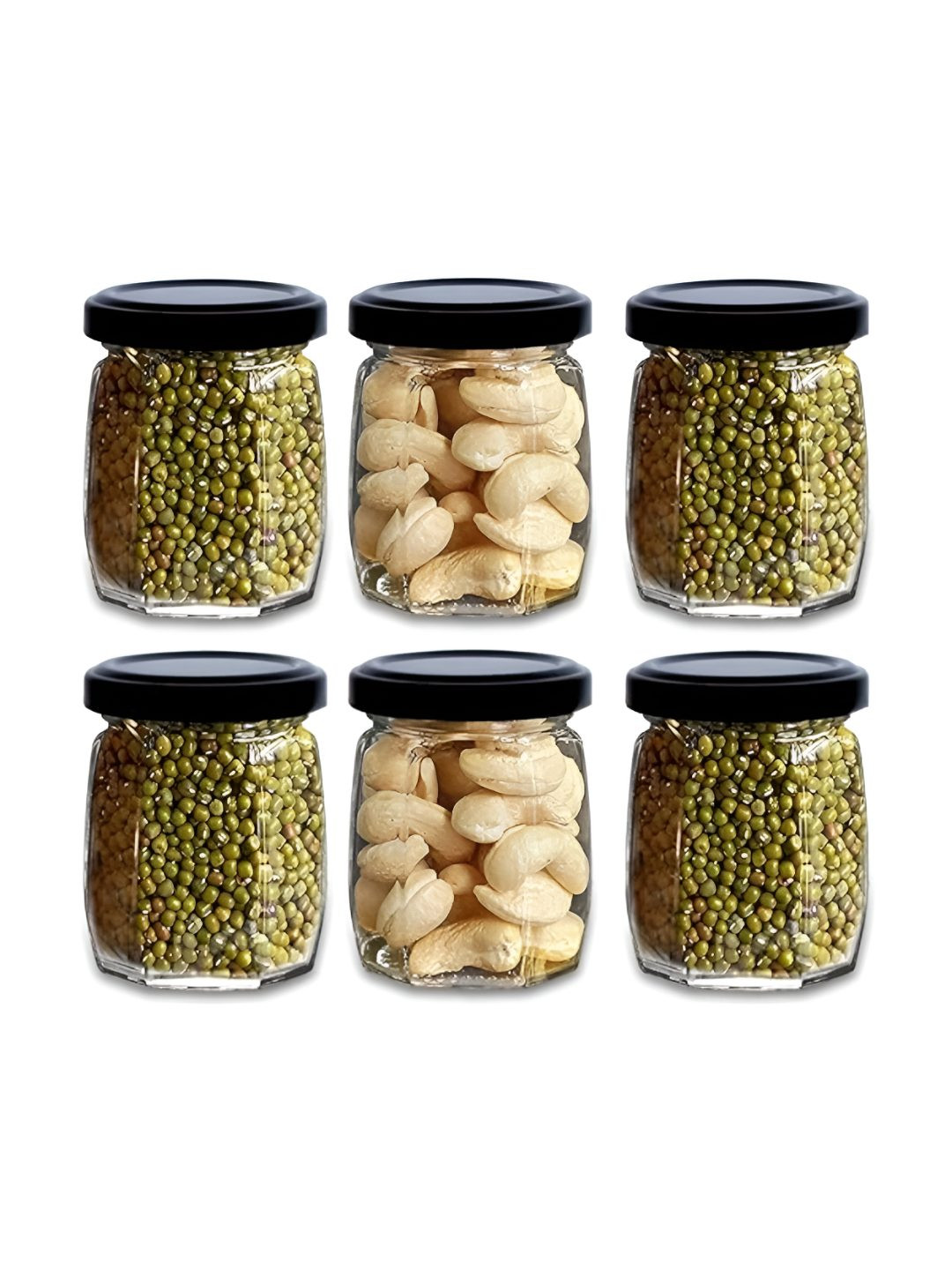 CROCO JAR Piramal Transparent 6 Pieces Hexagonal Shape Storage Glass Containers 250ml each