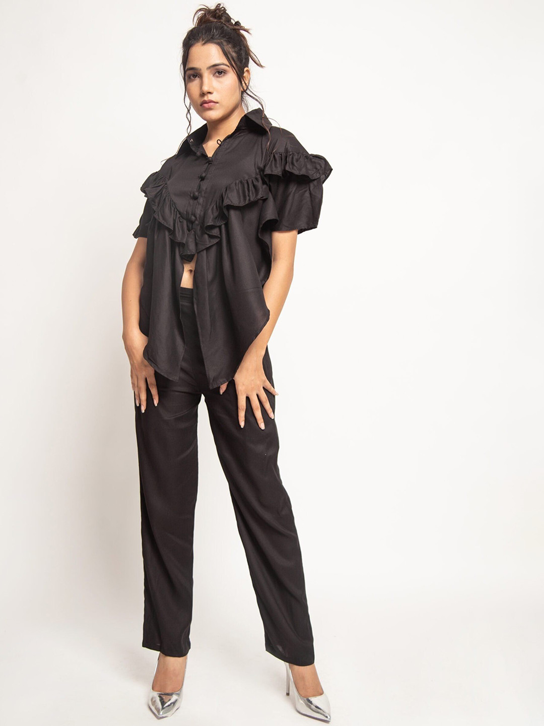 JORASA Short Sleeves Ruffled Top with Trousers