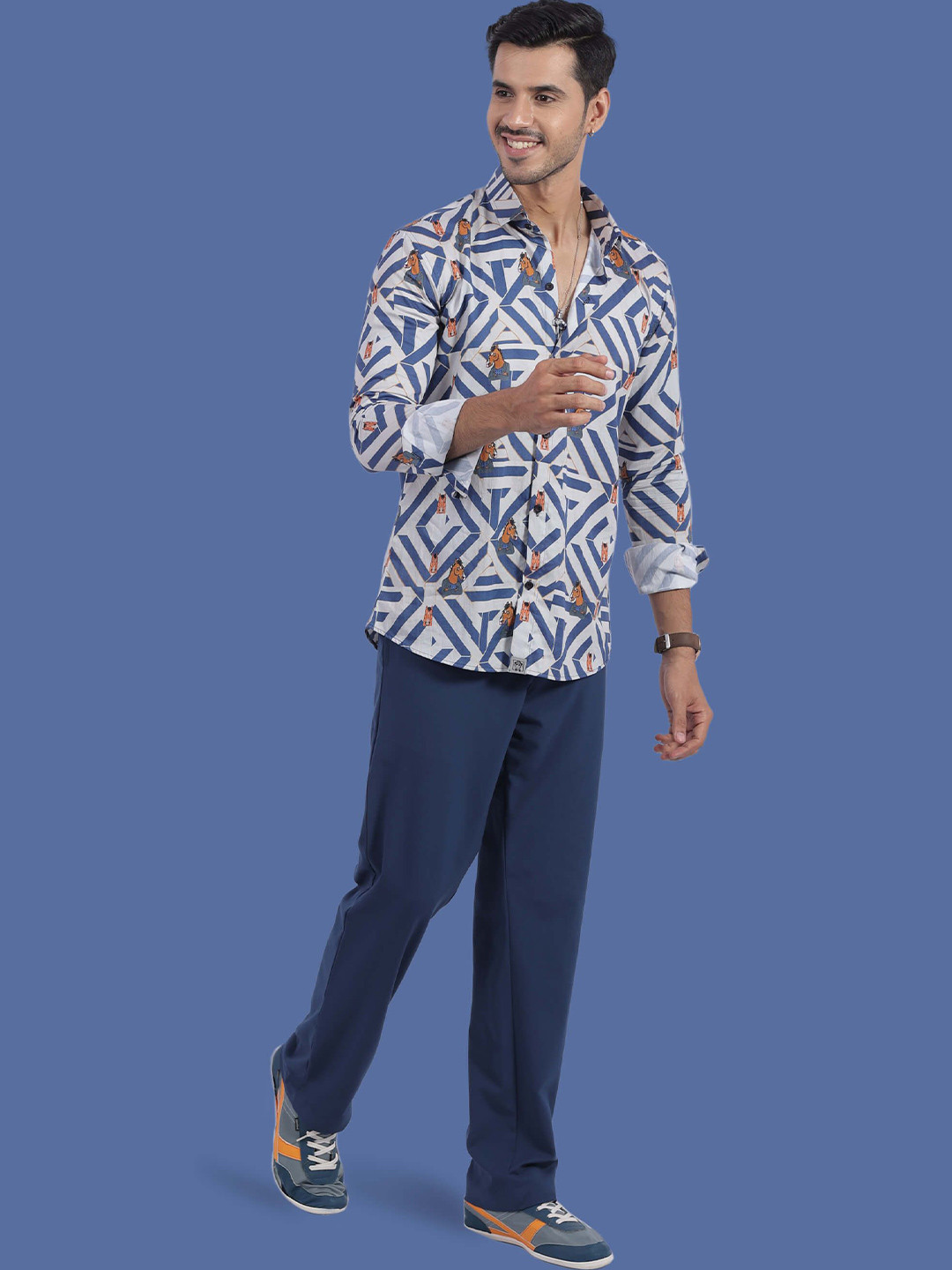 STITCH MONKEY Men Comfort Spread Collar Chevron Printed Casual Shirt