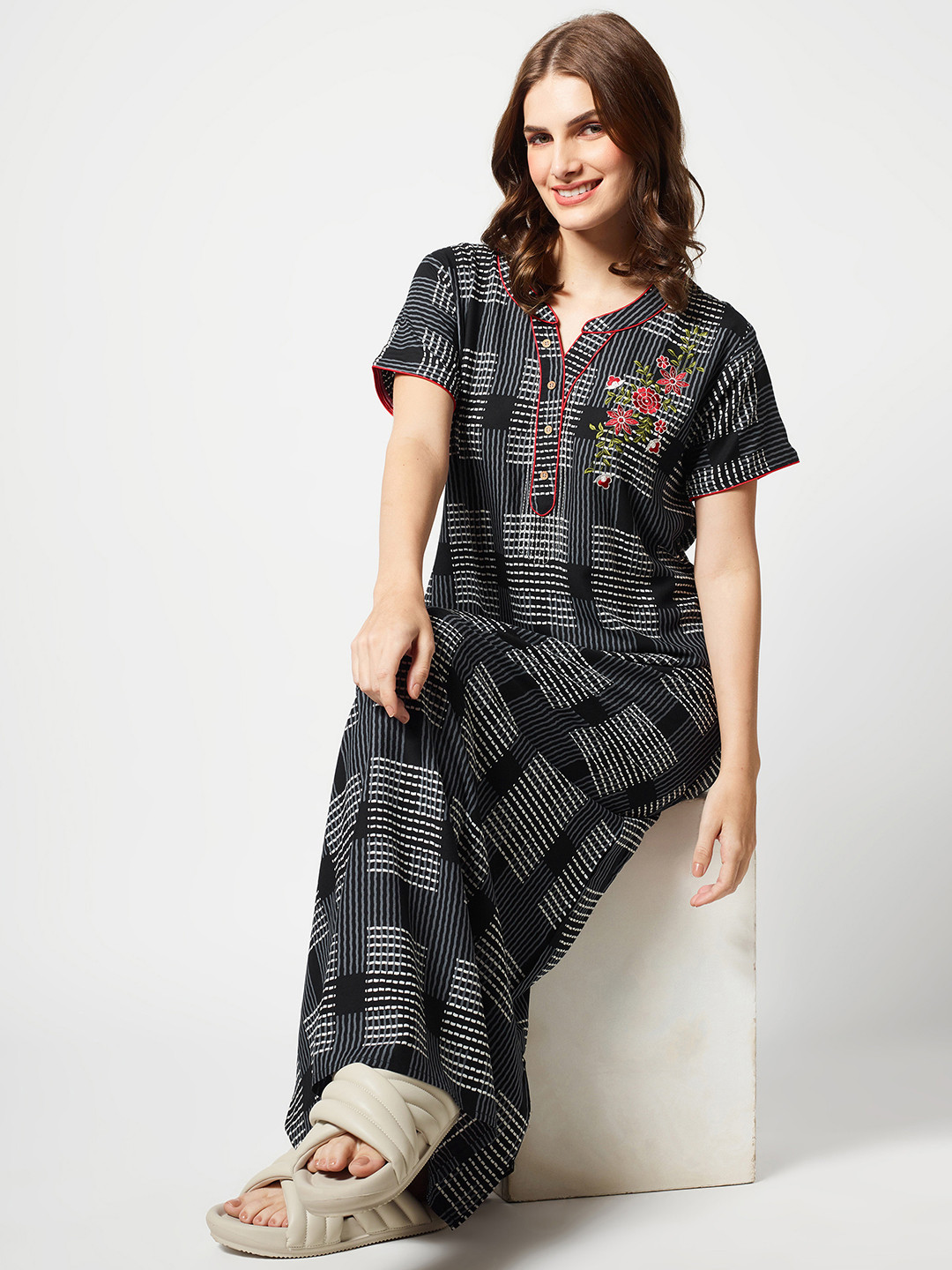 Zeyo Checks Maxi Nightdress