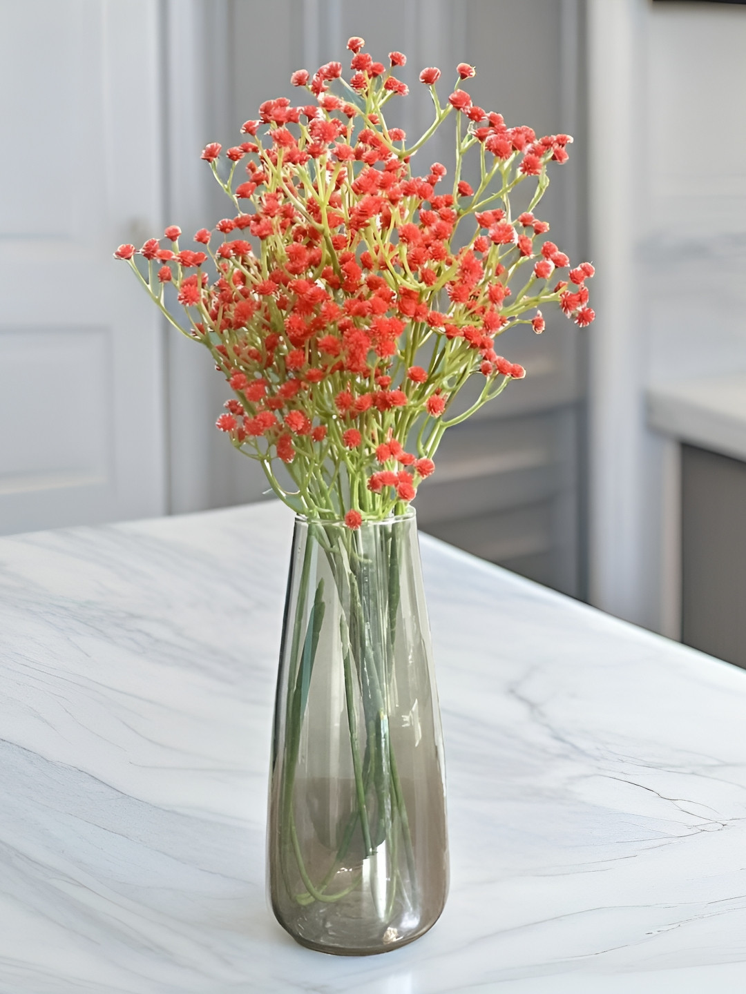 Akaar Red & Green 6 Pieces Gypsophilia Artificial Flowers