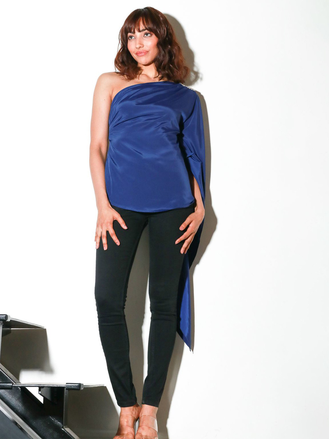 ECHKE One Shoulder Kimono Sleeve Crepe Top