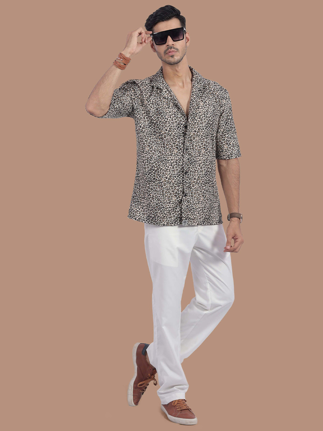 STITCH MONKEY Men Comfort Cuban Collar Animal Printed Oversized Casual Shirt