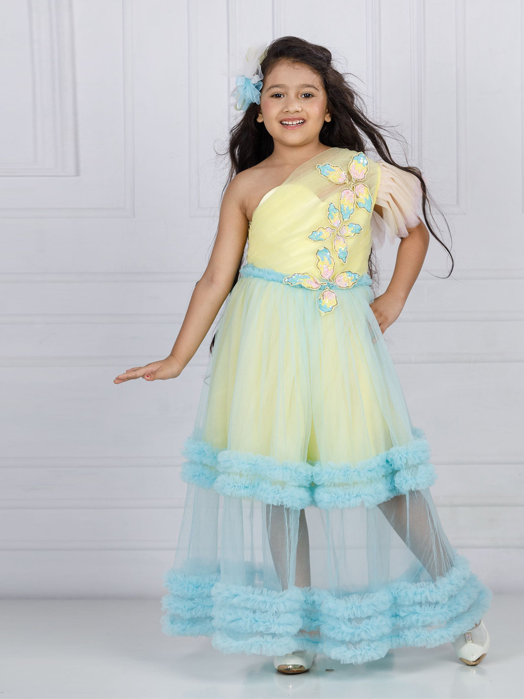 The Lush Affair Solid Floral Net Fit & Flare Dress