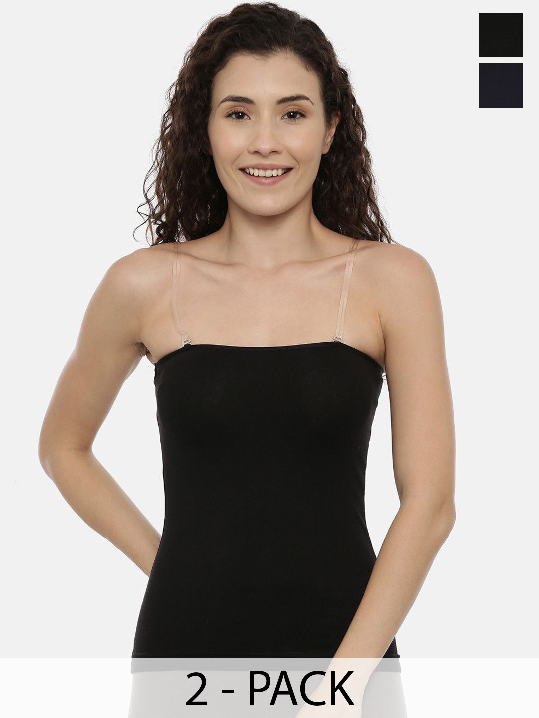 GOLDSTROMS Pack Of 2 Cotton Sleeveless Camisoles-SLP-9008-BLK-NVY