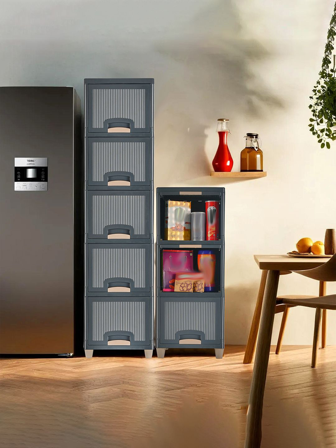 Kuber Industries Set of 2 Unit Grey & Beige Multi-Utility Organisers