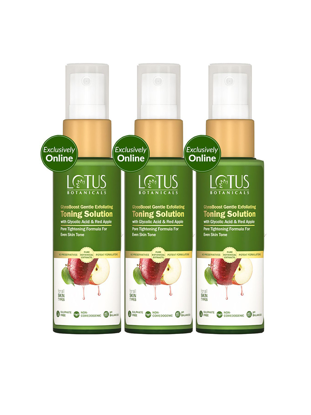 Lotus Botanicals Set Of 3 GlycoBoost Gentle Exfoliating Toning With Red Apple-50ml Each