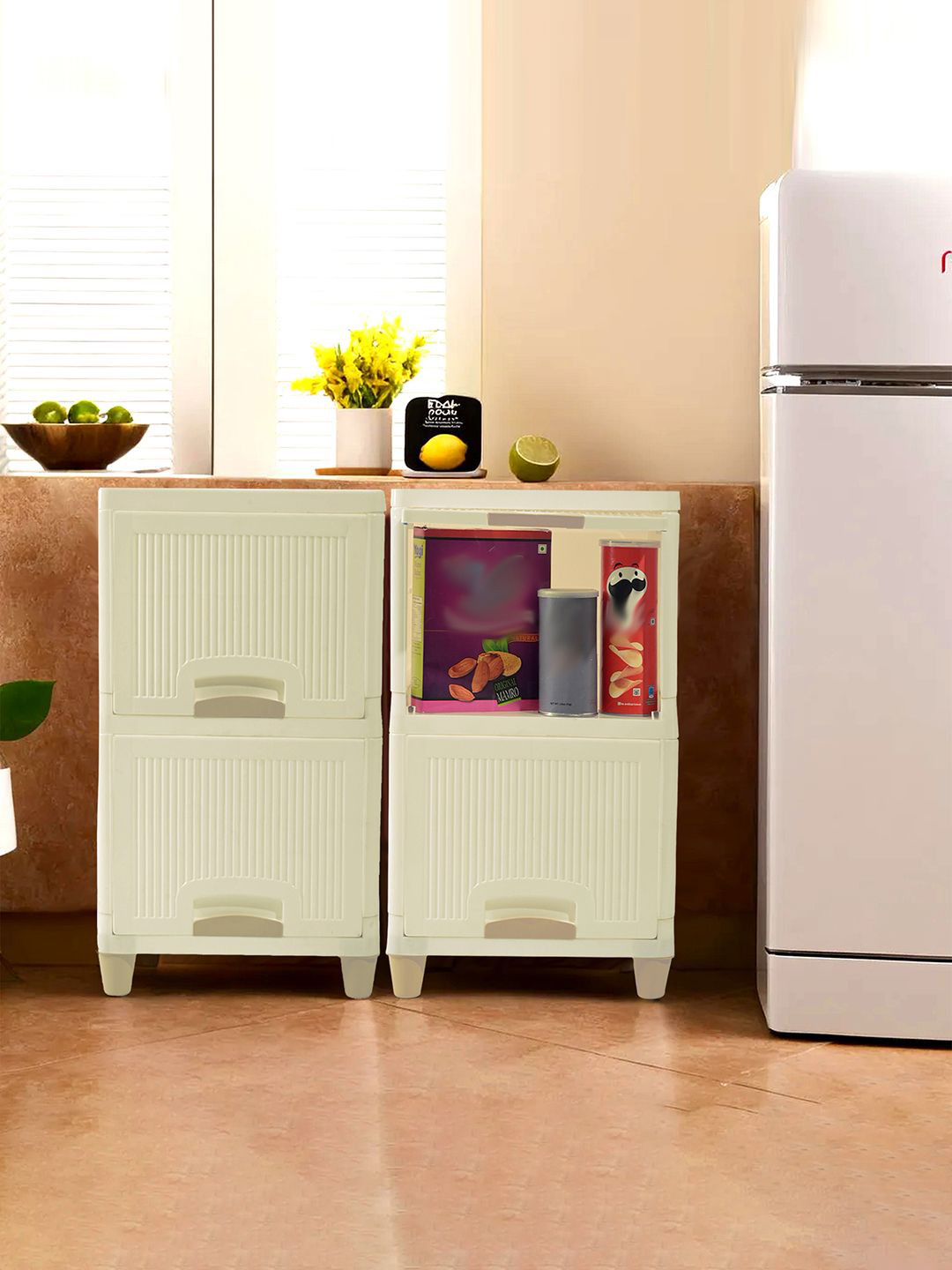 Kuber Industries Cream-Coloured 2 Pieces 4 Unit Multi-Utility Organisers