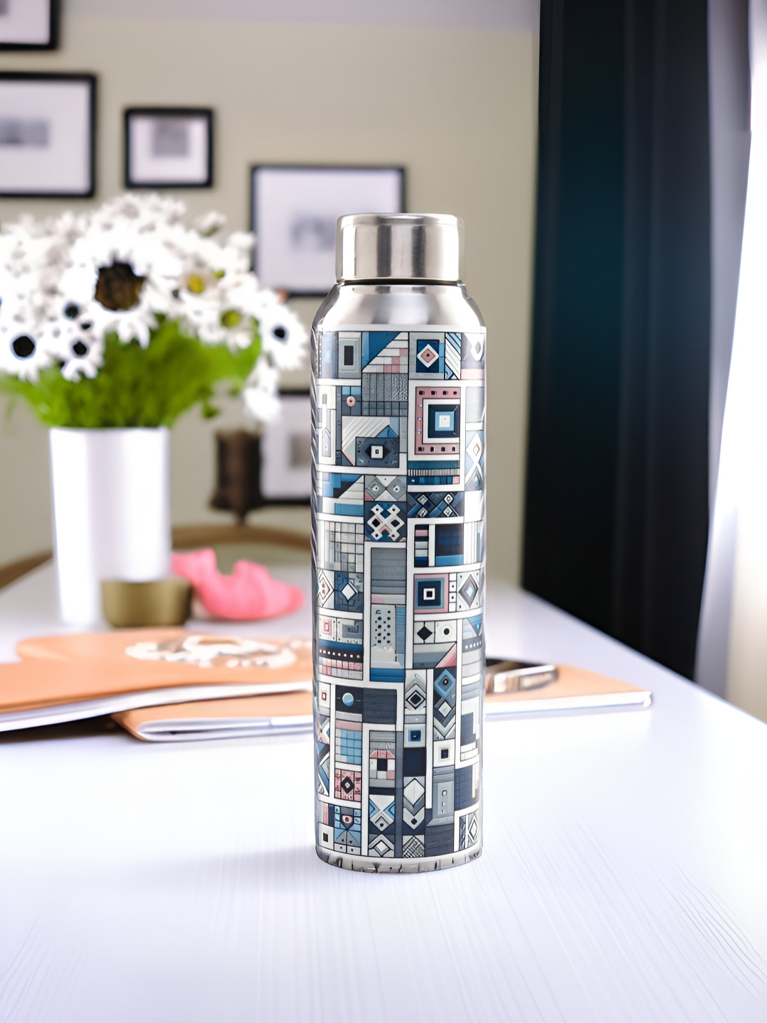 UMAI Steel Abstract Stainless Steel Spill Proof Water Bottle - 1L