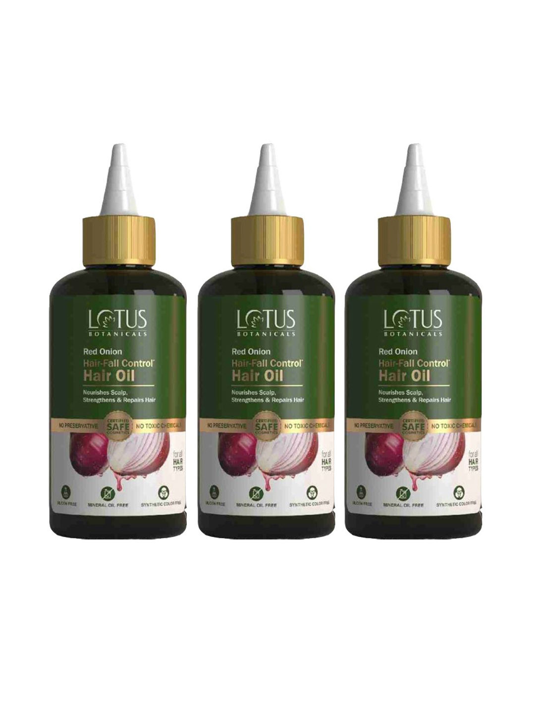 Lotus Botanicals Set Of 3 Red Onion Hair Fall Control Hair Oil & Mineral Oil- 200ml Each