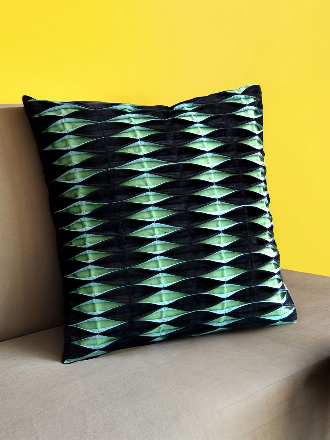 Mid July Home Black & Green Geometric Velvet Square Cushion Cover