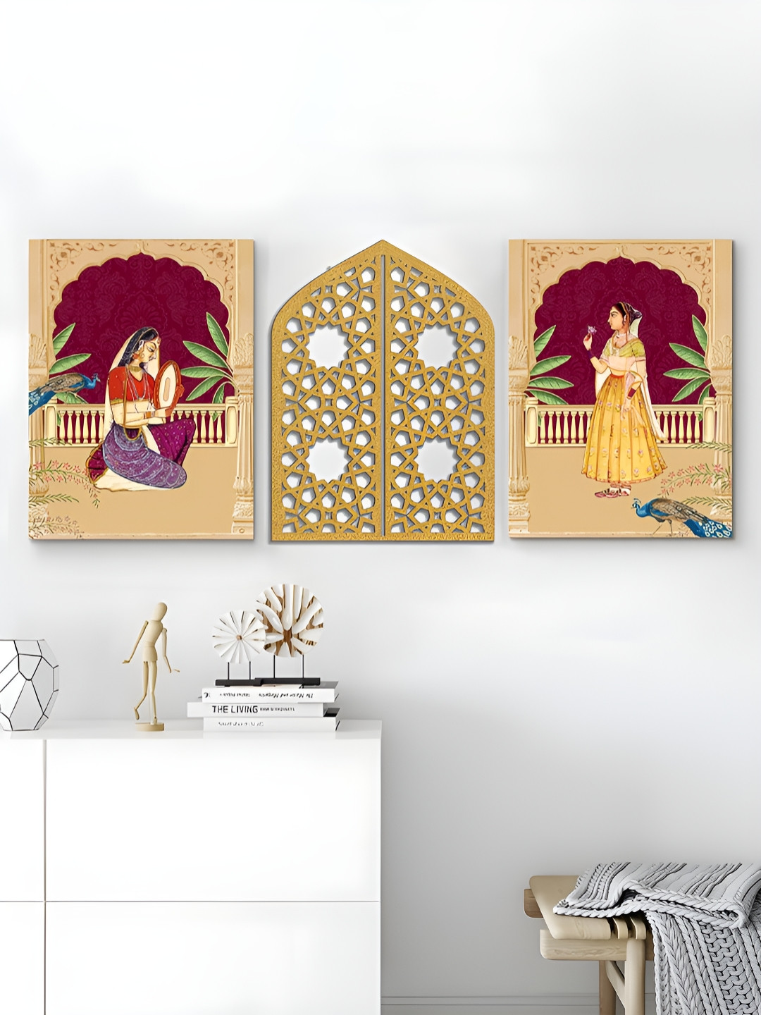 Art Street Set of 3 Mughal Emperor Shahjahan Stretched Canvas Painting