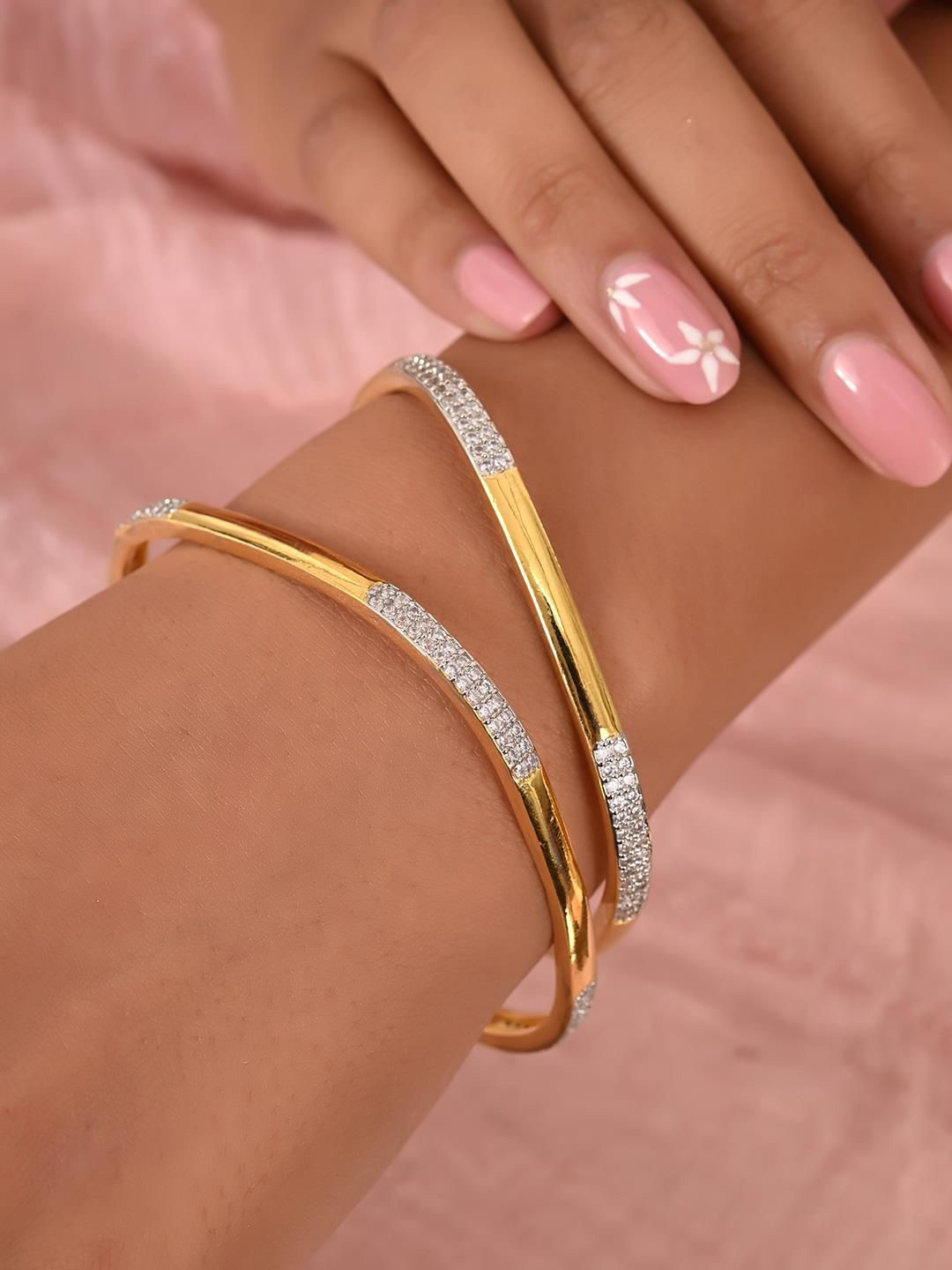 RATNAVALI JEWELS Set Of 2 Gold-Plated American Diamond-Studded Bangles