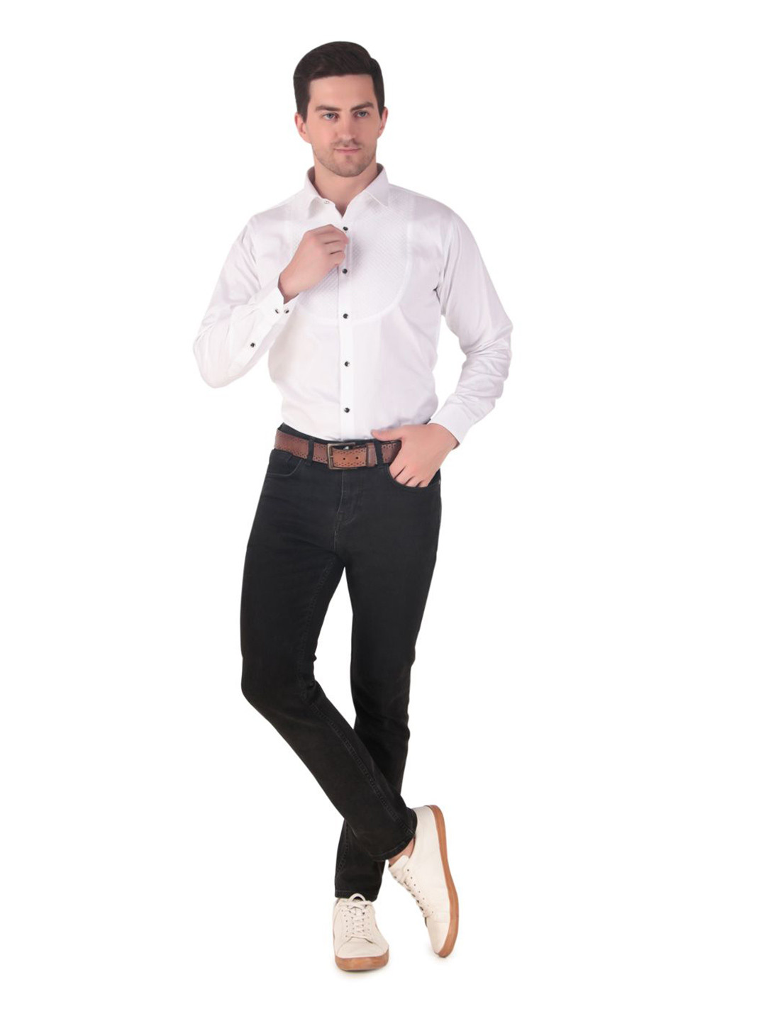 DESIGN UP Men Tuxedo Quilted Pure Cotton Slim Fit Formal Shirt