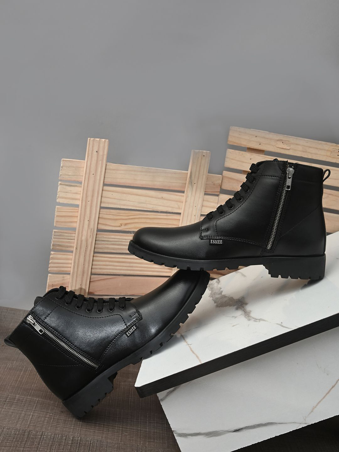 ESMEE Men Solid Leather Mid Top Regular Boots