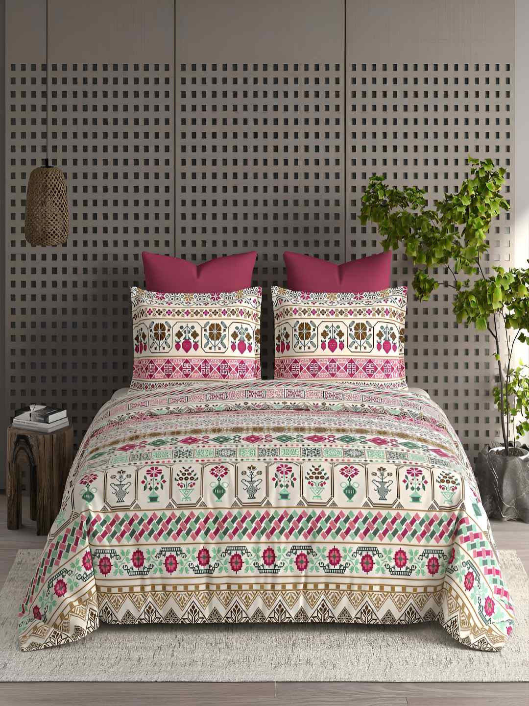 tundwal's White & Pink Floral Heavy Winter 350 GSM Single Bed Comforter