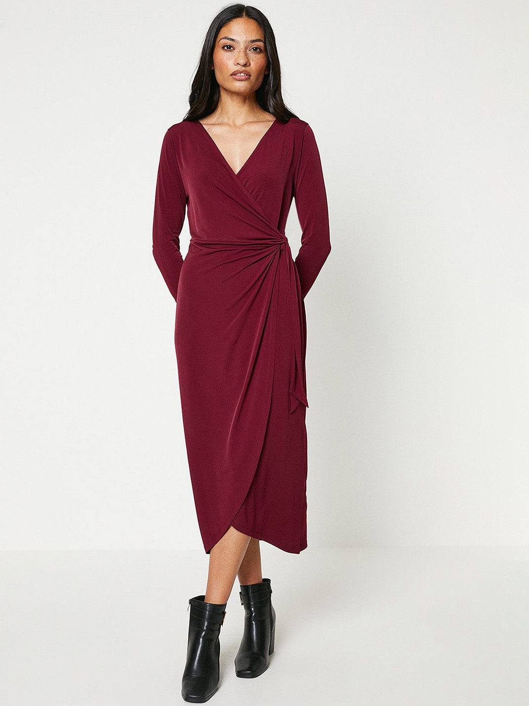 DOROTHY PERKINS Berry Wrap Tie-Up Midi Dress