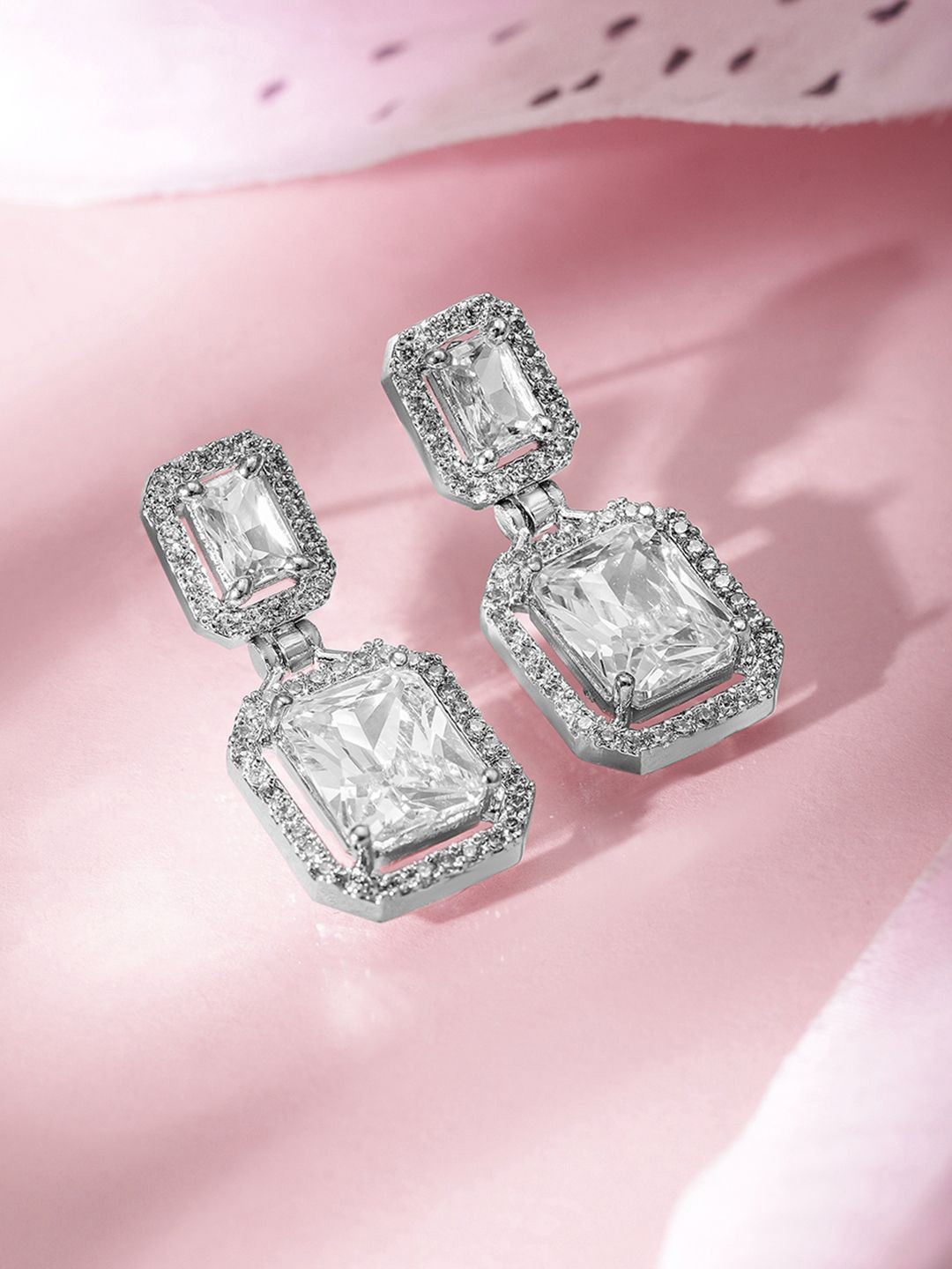 Rubans Rhodium Plated Crystal & AAA Cubic Zirconia Studded Premium Drop Earrings