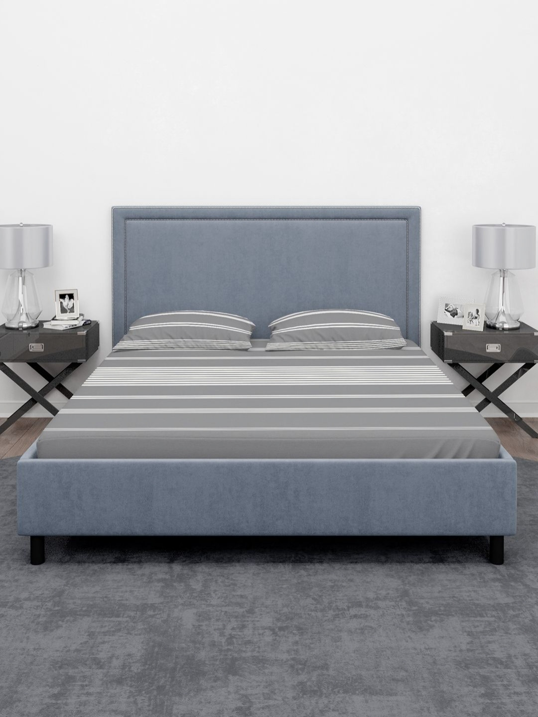 RANGOLI Grey Striped Pure Cotton 400 TC Queen Superfine Bedsheet with 2 Pillow Covers-96 x 88 inches