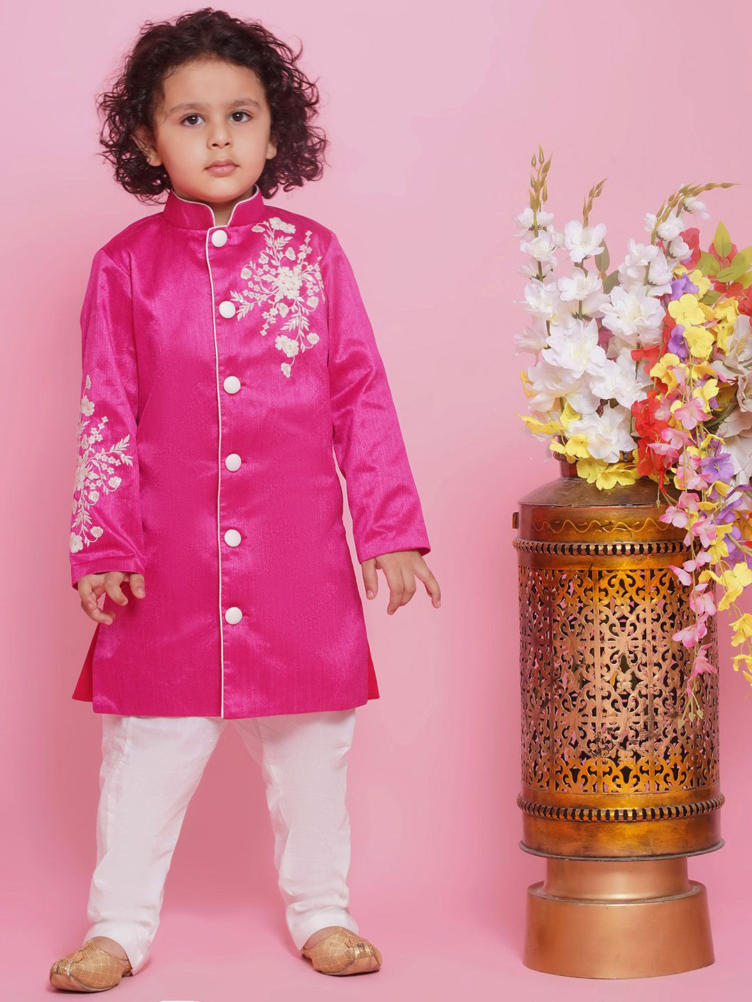 Little Bansi Boys Embroidered Full Sleeves Sherwani and Pyjama