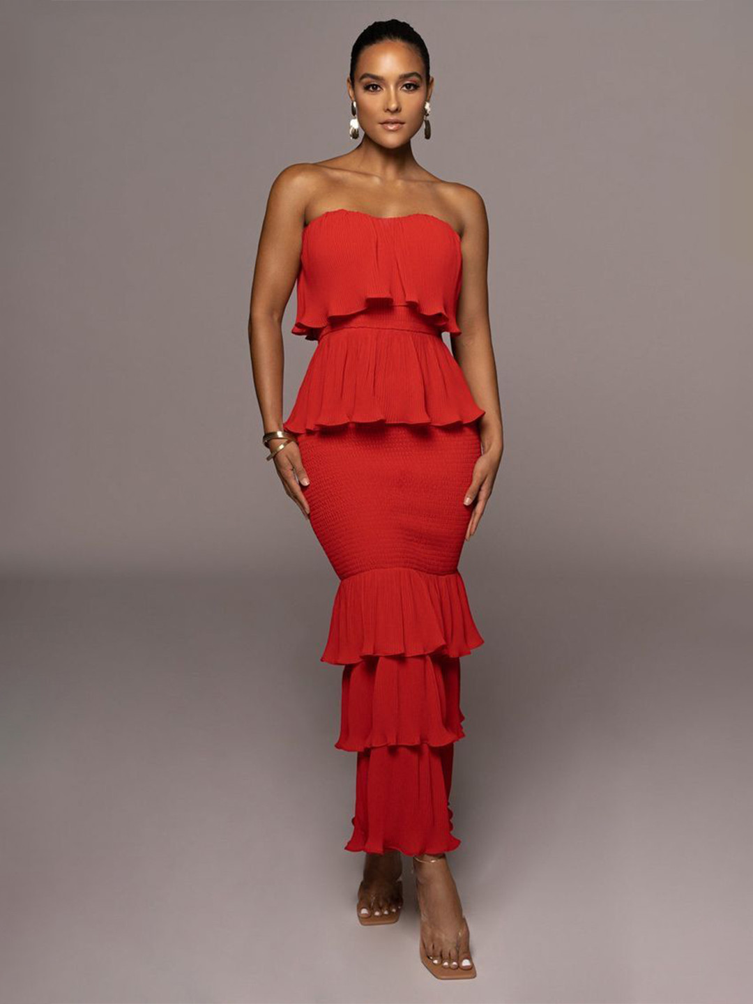 MIAKEE Strapless Ruffle Maxi Dress