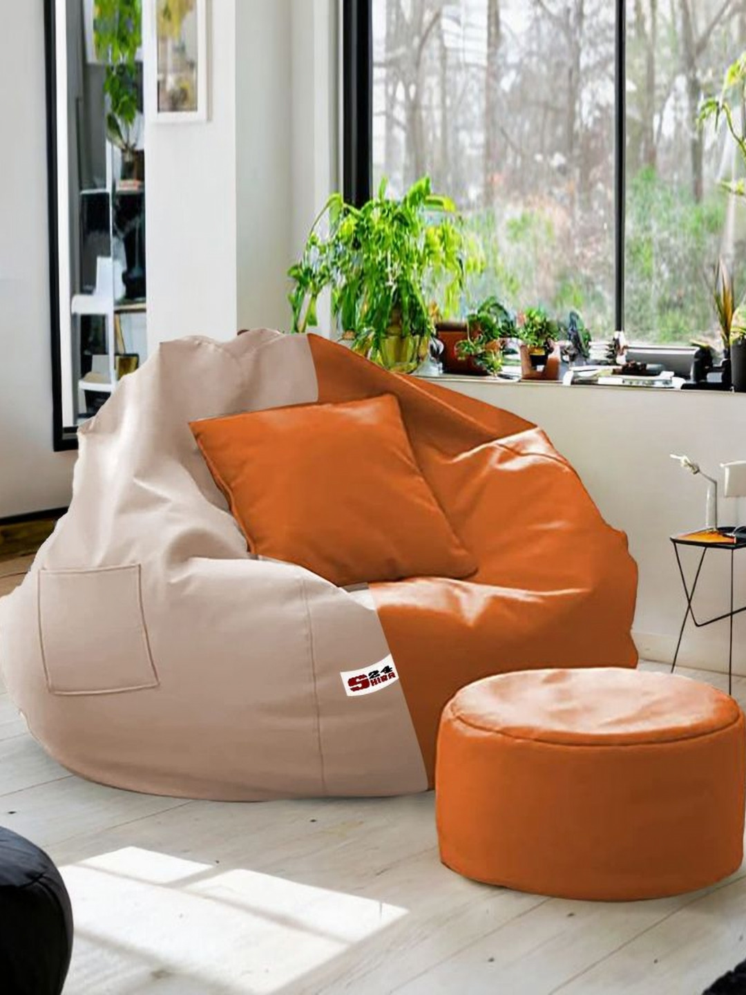 SHIRA 24 Orange 3 Pieces Bean Bag Cover With Cushion Cover