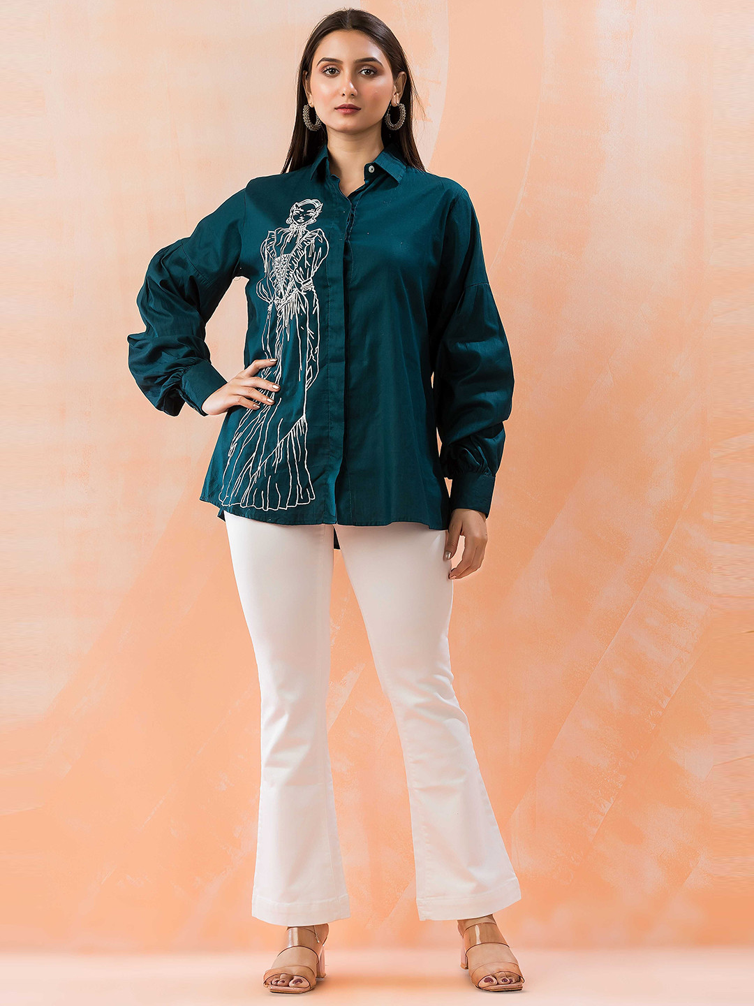 SACRED SUTA Women Standard Spread Collar Solid Cotton Casual Shirt