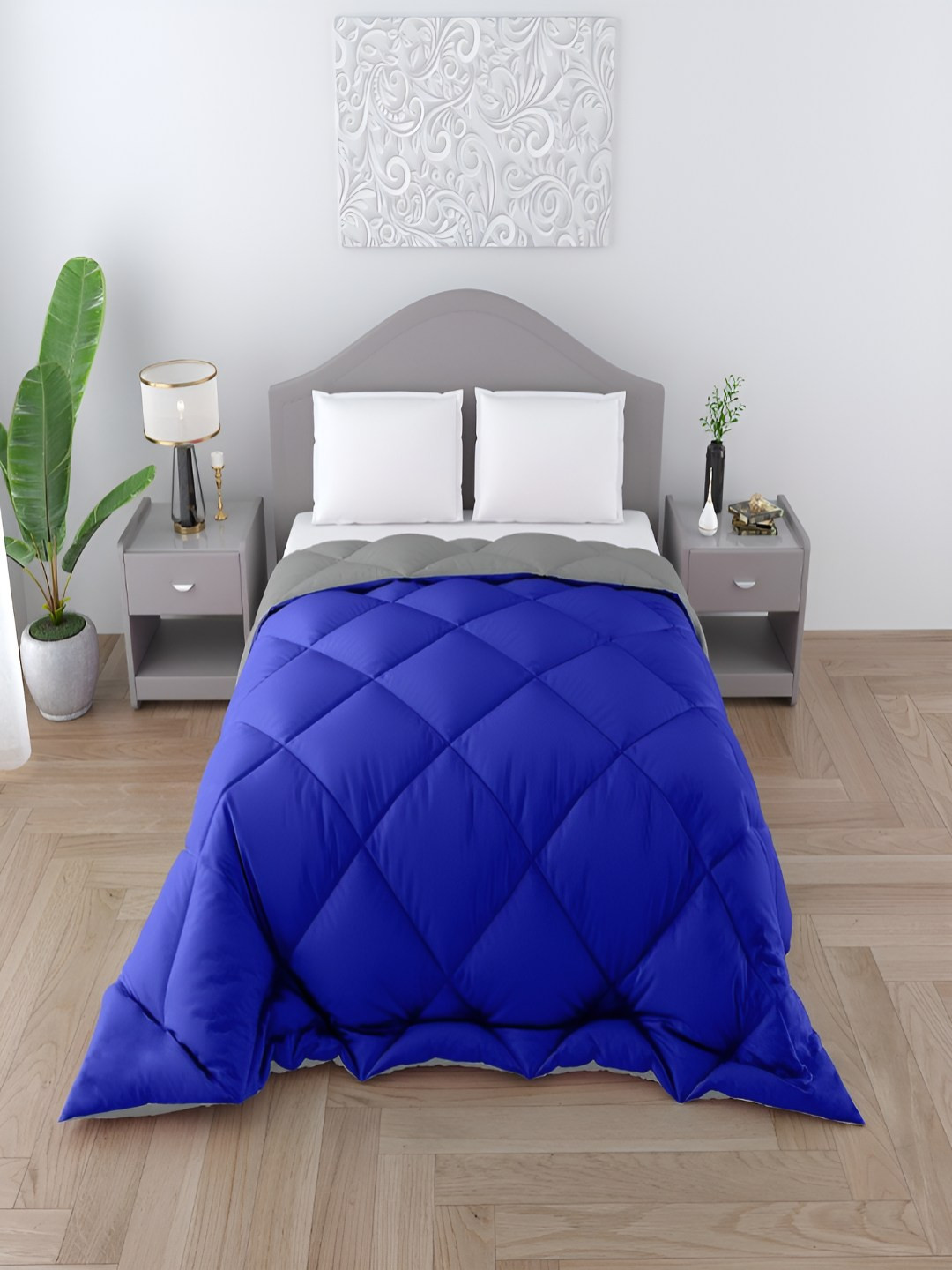 tundwal's Blue & Grey Quilted 250 GSM Heavy Winter Single Bed Comforter