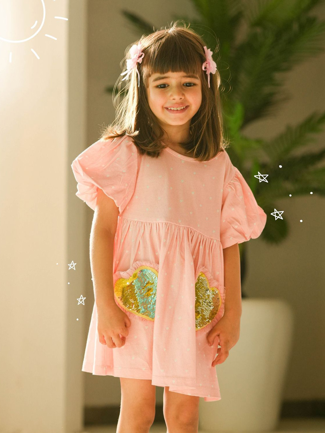 TIDY SLEEP Embellished Puff Sleeve A-Line Dress