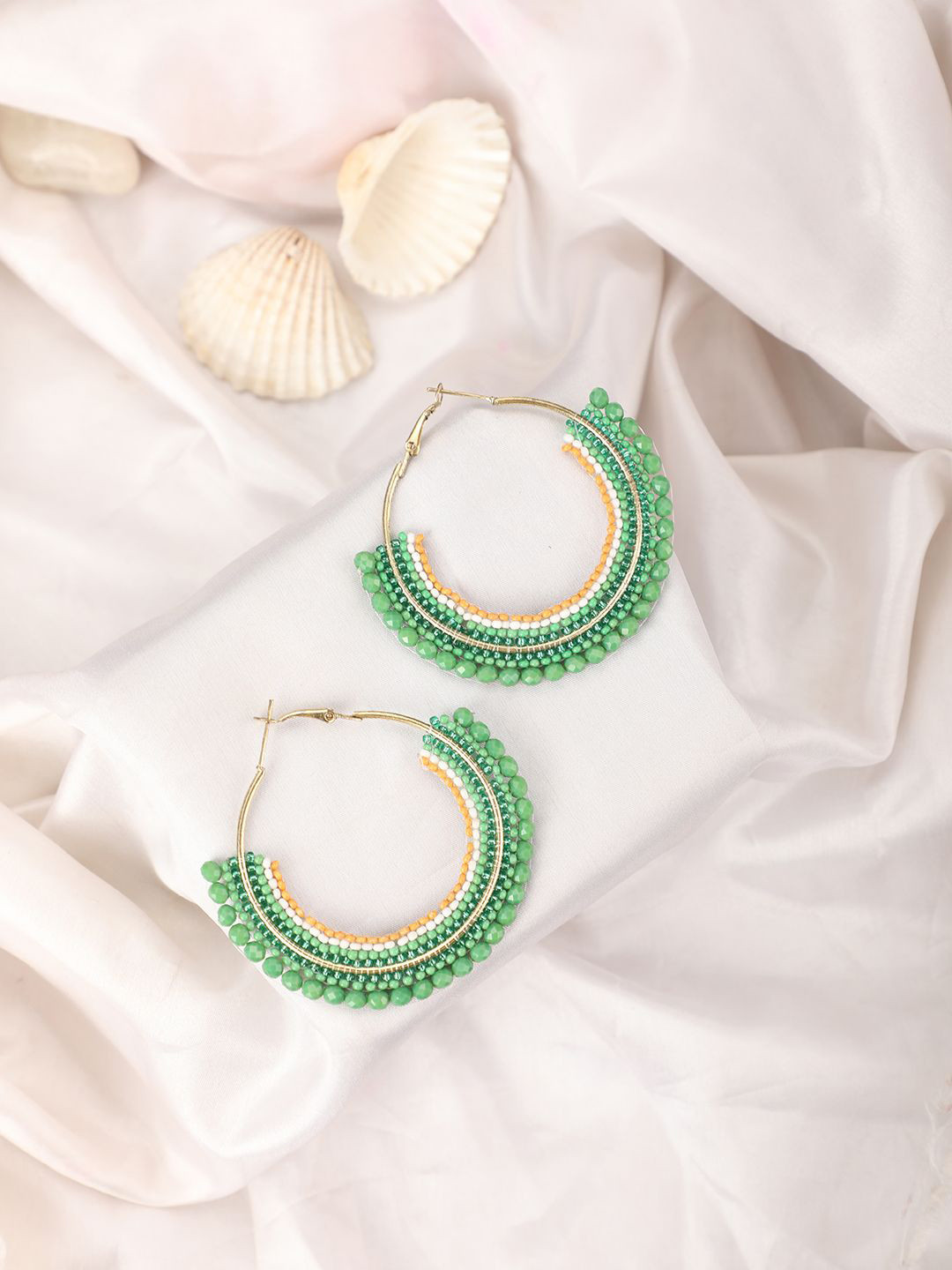MODE MANIA Gold-Plated Beaded Circular Hoop Earrings