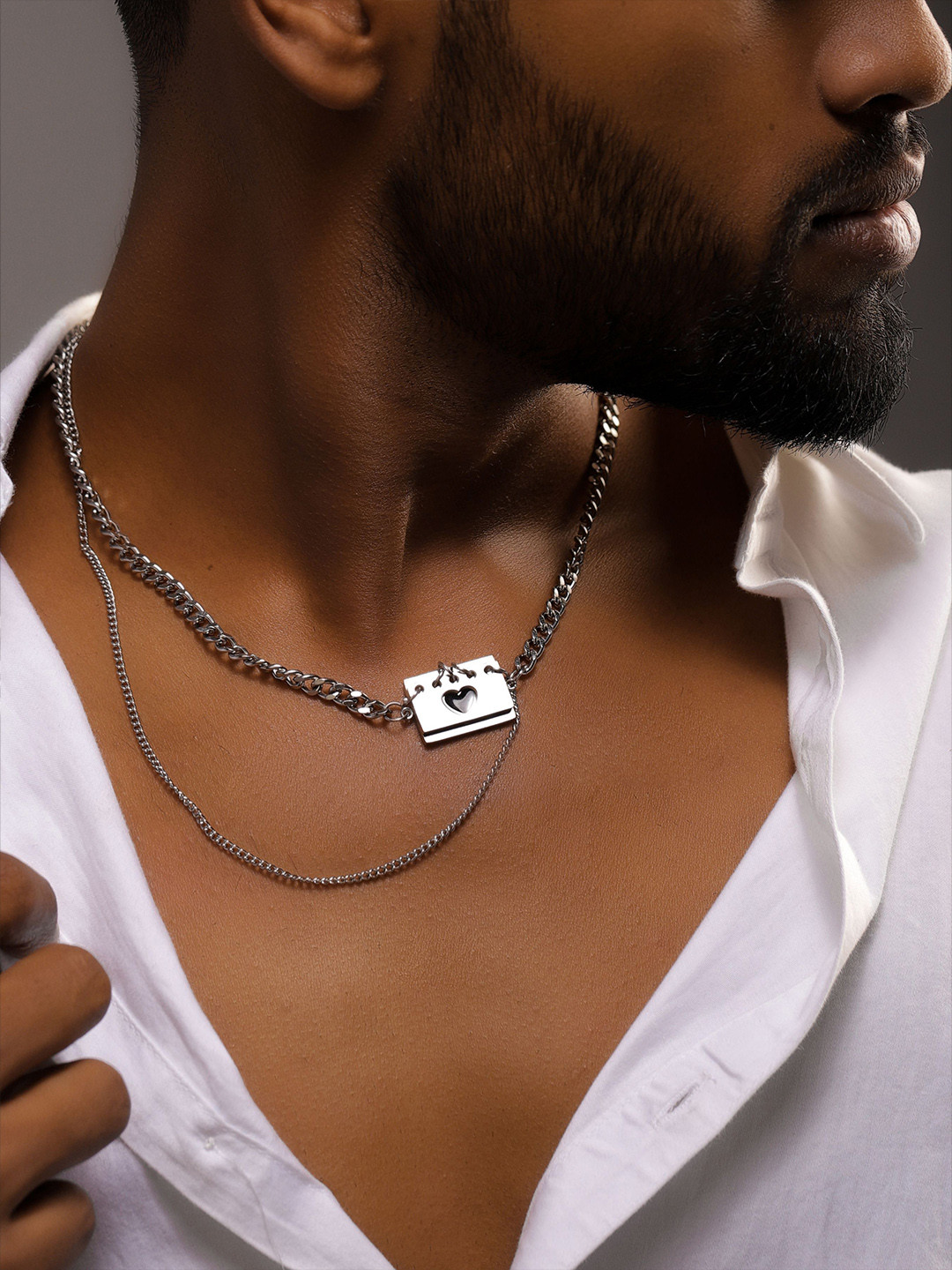 The Roadster Lifestyle Co. Men Silver Plated Steel Tarnish-Free Demi-Fine Dual Necklace
