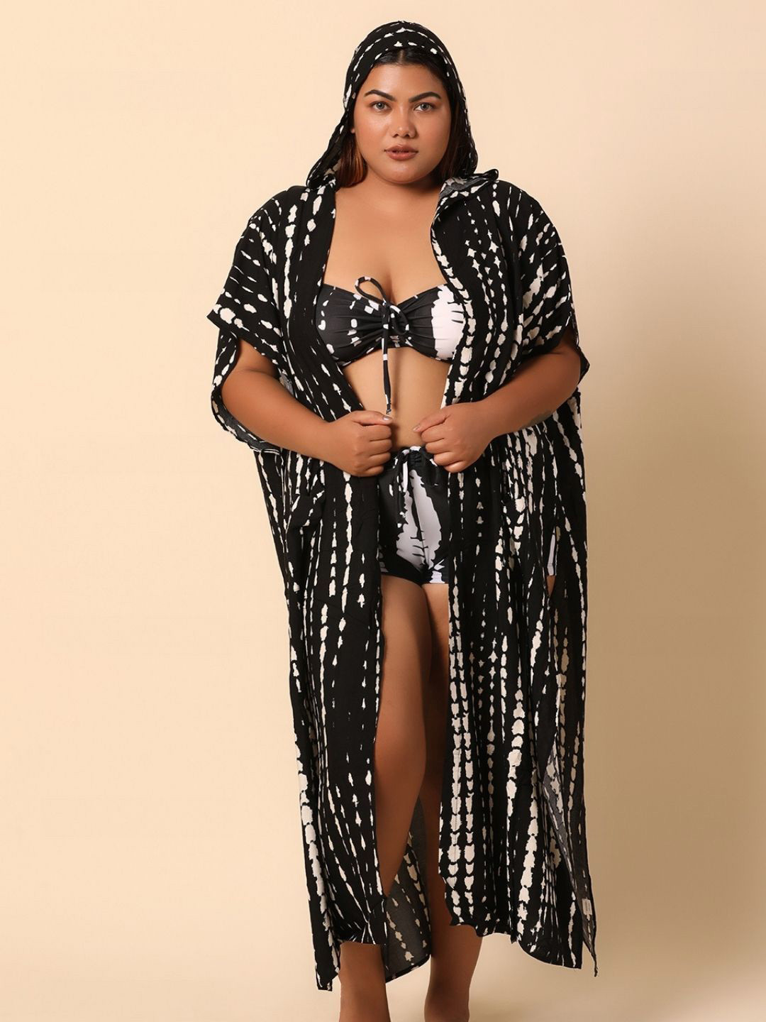 WomanLikeU Plus Size Hooded Shrug Swimwear Cover Up Top