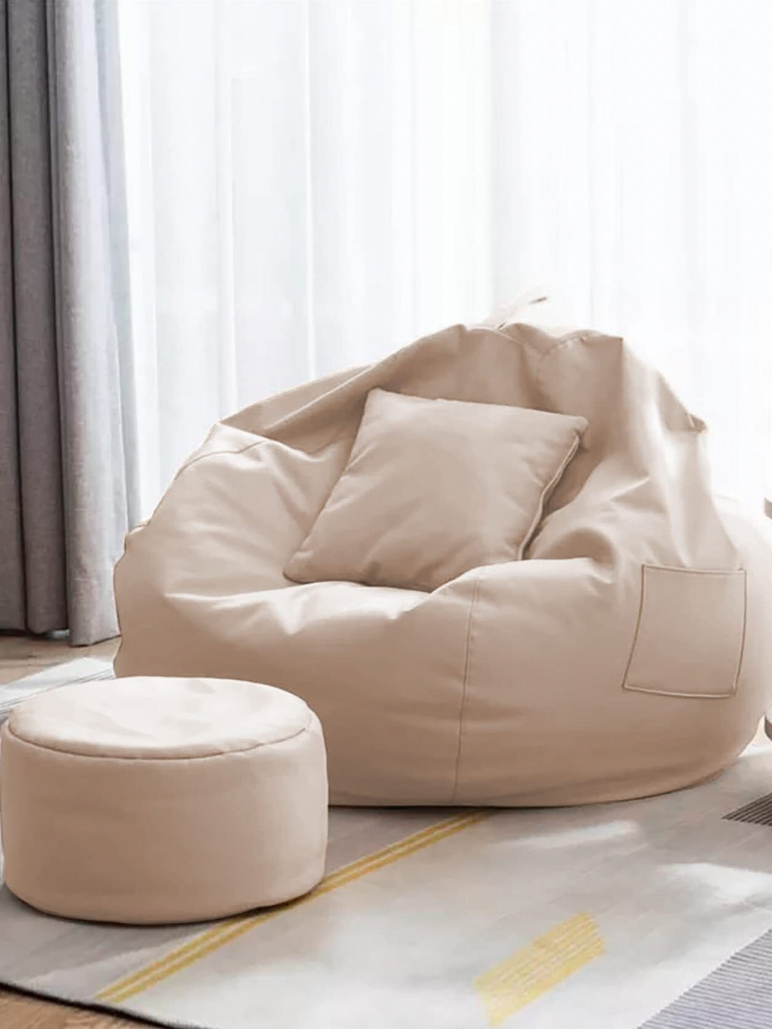 SHIRA 24 Cream-Colored 3 Pieces Bean Bag Cover Without Beans & Footrest With Cushion Cover