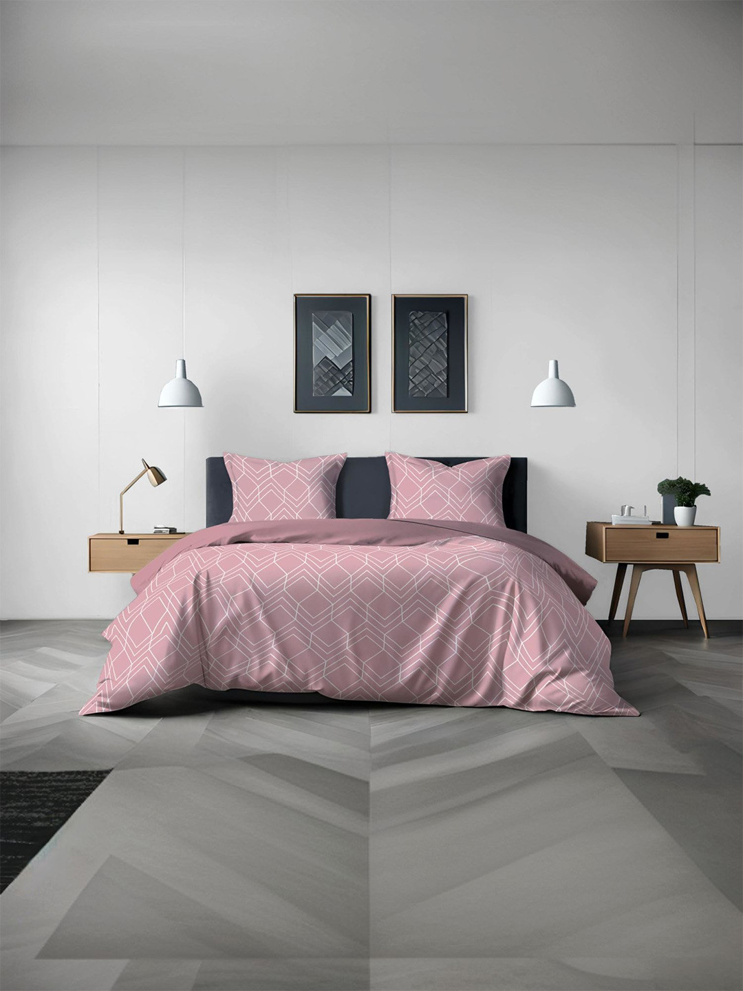 MUSH Lavender Geometric Microfiber 300 TC King Fine Bedsheet with 2 Pillow Covers-108 x 108 inches