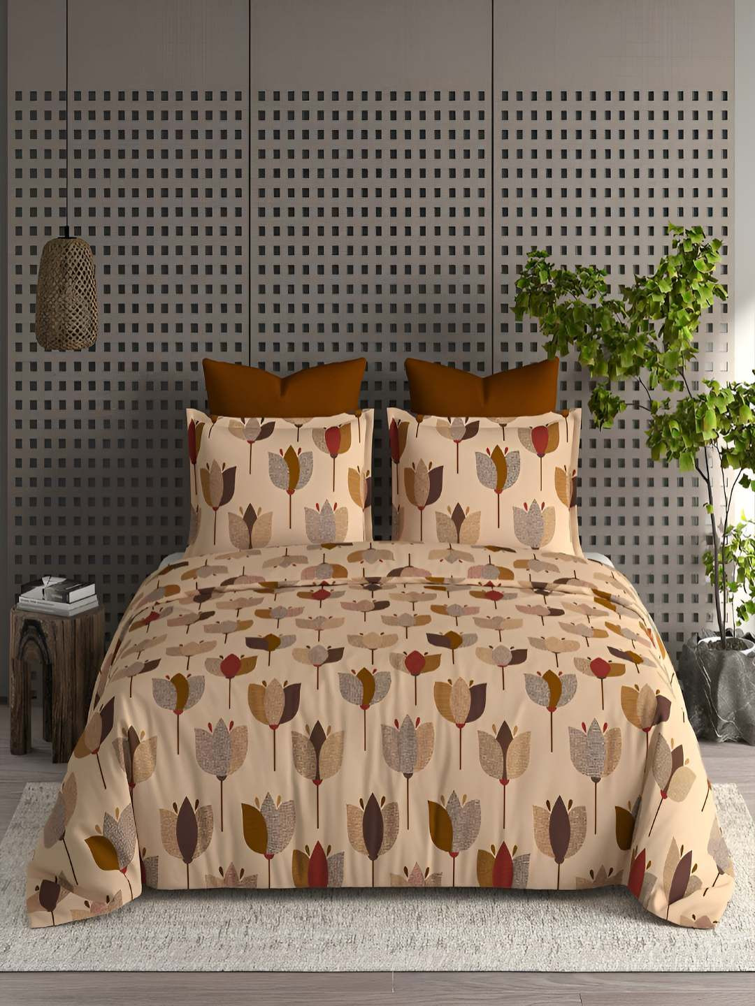 tundwal's Cream-Coloured & Brown Floral Heavy Winter 350 GSM Single Bed Comforter