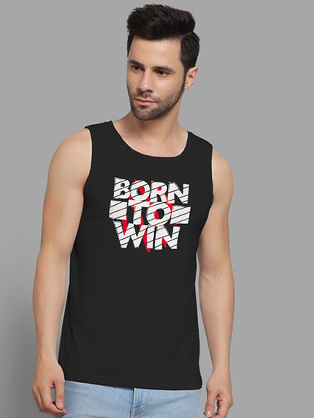 DAB SHARK Printed Cotton Gym Vests DS-SDO-07-BK-XS-Black