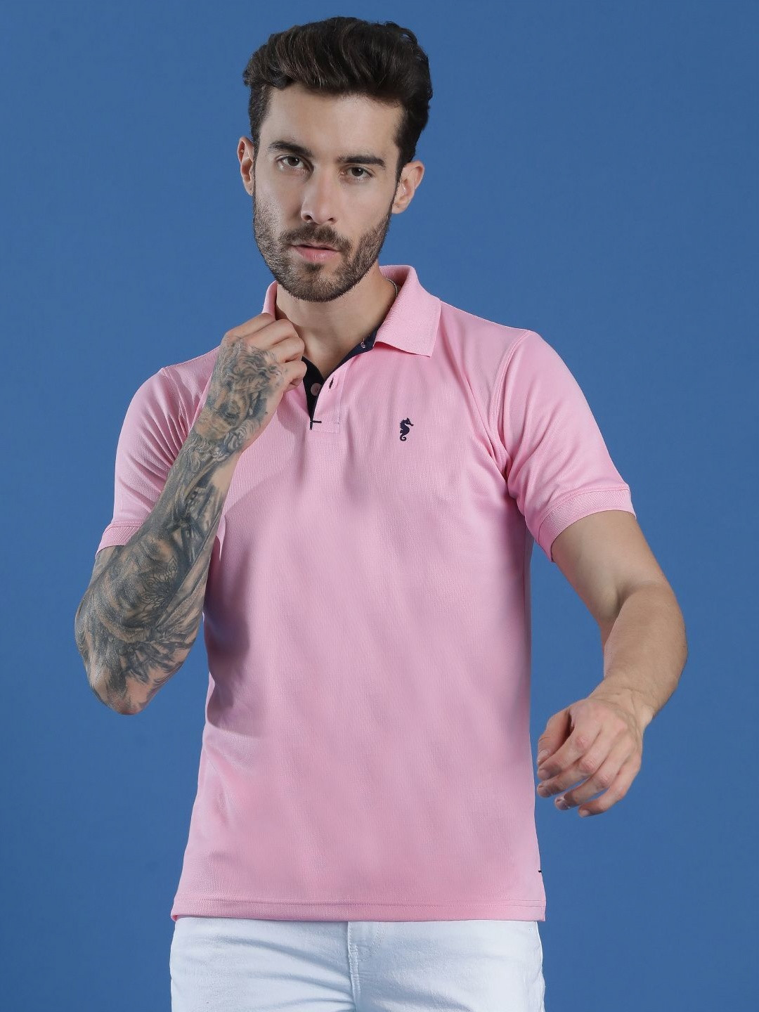 EPPE Men Polo Collar Casual Half Sleeve Textured T-Shirt